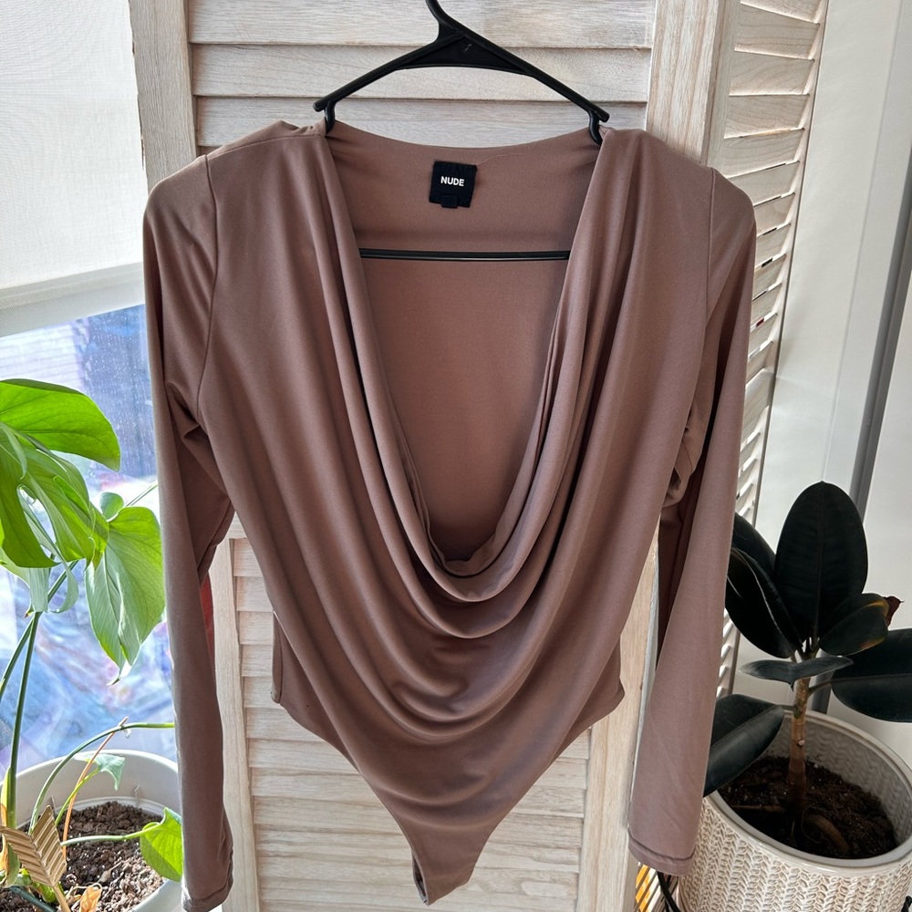 NUDE Tan Drape Bodysuit